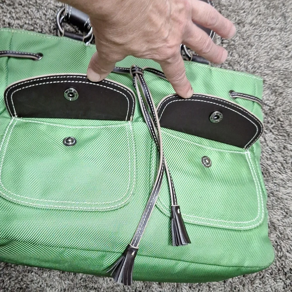 Vintage Tommy Hilfiger canvas handbag purse - green/brown leather - Picture 8 of 16